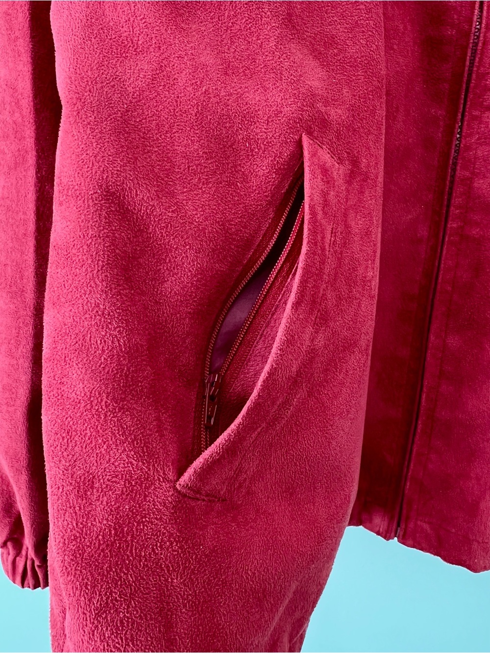 VTG 90's Monterey Club Red Faux Suede Golf Jacket Full Zip Velvet Feel Mens M - Picture 10 of 14